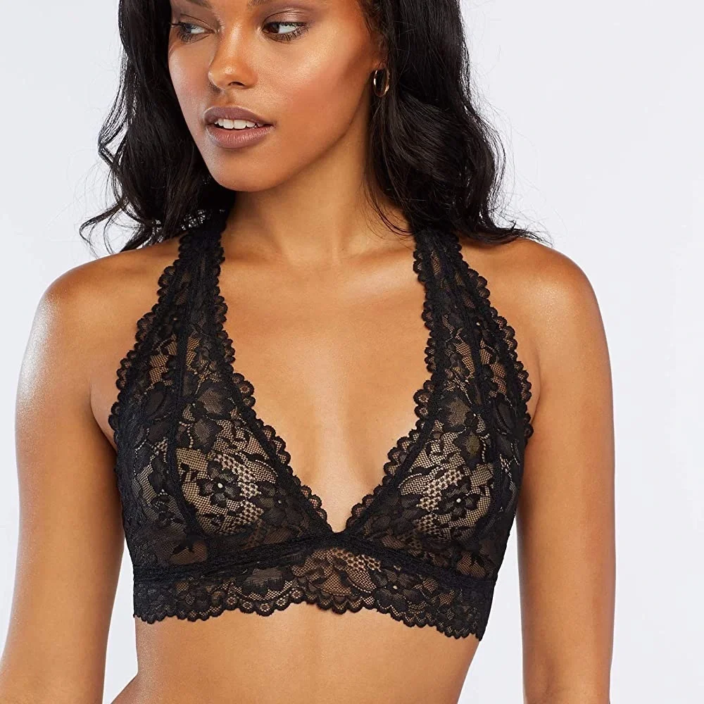 (A4) Savage x Fenty Black Lace‎ Halter Neck Bralette, Size Small, NWT